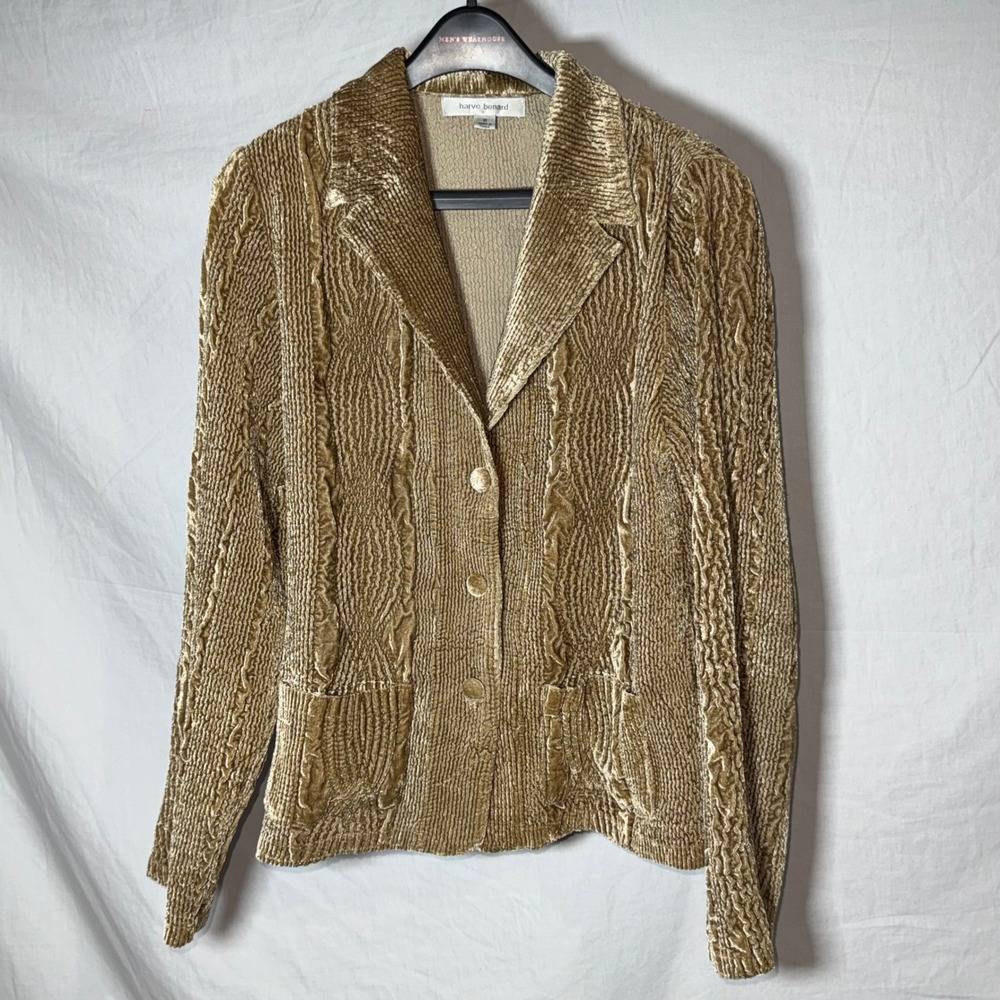 Vintage Harve Benard Gold Textured Crushed Velvet Blazer Jacket Womens‎ Size 16